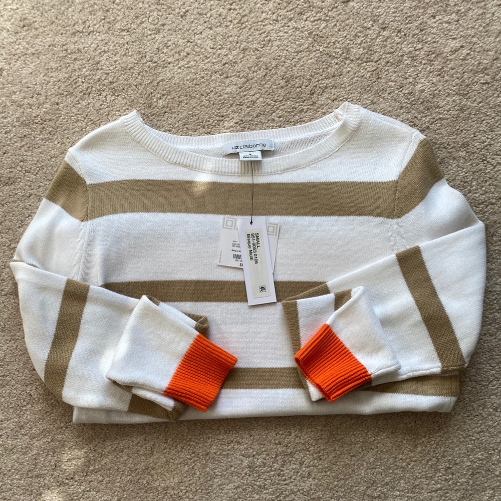 NWT Liz Claiborne Ivory, Tan and Orange Sweater
